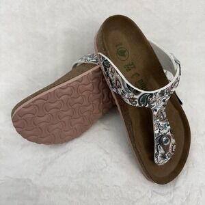 Birkenstock Gizeh Sandals Women 37 Paisley Antique White Vegan Thong NWOB
